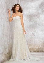 Romantic A-Line Sweetheart Sleeveless Court Train Wedding Dress in Lace and Satin BM bride