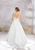 Luxurious Ball Gown Princess V-Neck Satin Wedding Dress with Chapel Train, Featuring Lace Sequins and Beading Applique BM bride
