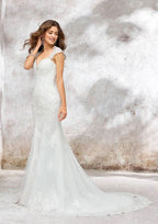 Sophisticated Trumpet/Mermaid Sweetheart Sleeveless Court Train Wedding Dress in Lace and Satin BM bride