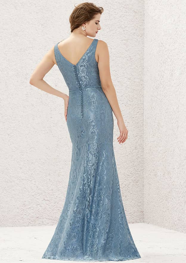 Long/Floor-Length Lace Satin Bridesmaid Dress, V-Neck, Sleeveless, With Waistband BM bride