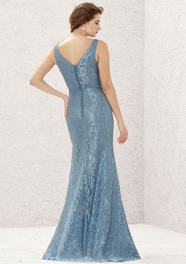 Long/Floor-Length Lace Satin Bridesmaid Dress, V-Neck, Sleeveless, With Waistband BM bride