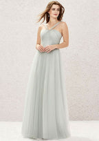 Halter Neck Floor-Length Tulle And Satin Bridesmaid Dress, A-Line Style, Sleeveless, With Pleats BM bride