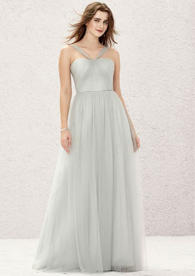 Halter Neck Floor-Length Tulle And Satin Bridesmaid Dress, A-Line Style, Sleeveless, With Pleats BM bride