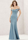 Long/Floor-Length Satin Bridesmaid Dress, Trumpet/Mermaid Cut, Off-The-Shoulder Neckline, Sleeveless BM bride