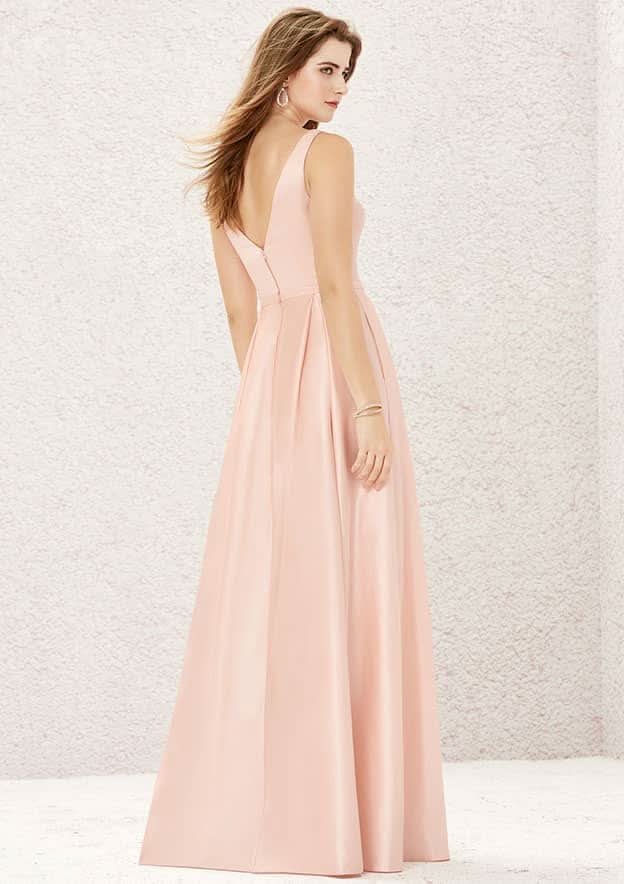 A-Line Floor-Length Sleeveless Satin Bridesmaid Dress, V-Neck With Pleats And Pockets BM bride