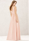 A-Line Floor-Length Sleeveless Satin Bridesmaid Dress, V-Neck With Pleats And Pockets BM bride