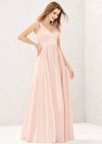A-Line Floor-Length Sleeveless Satin Bridesmaid Dress, V-Neck With Pleats And Pockets BM bride