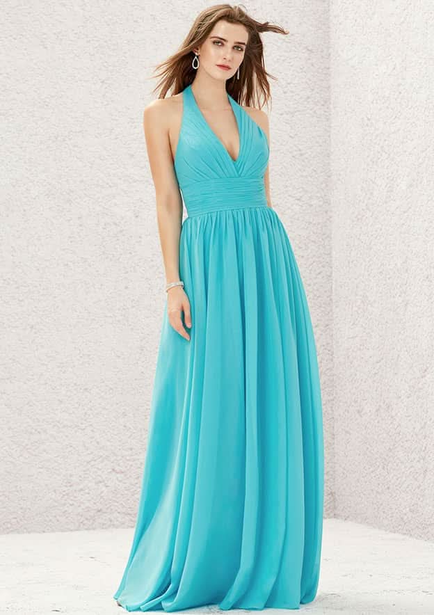 Long/Floor-Length Chiffon Bridesmaid Dress, Halter Neckline, Sleeveless, With Pleats BM bride