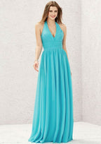 Long/Floor-Length Chiffon Bridesmaid Dress, Halter Neckline, Sleeveless, With Pleats BM bride