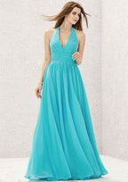 Long/Floor-Length Chiffon Bridesmaid Dress, Halter Neckline, Sleeveless, With Pleats BM bride