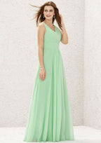 A-Line Sleeveless Floor-Length Chiffon Sexy Bridesmaid Dress, V-Neck With Pleats BM bride