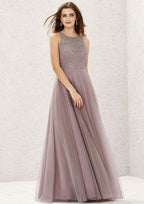 Long/Floor-Length Lace Tulle Bridesmaid Dress, A-Line Cut, Scoop Neck, Sleeveless BM bride