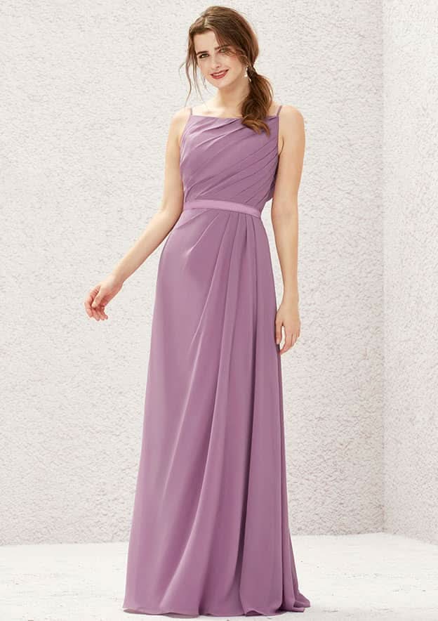 Long/Floor-Length Chiffon Bridesmaid Dress, A-Line Cut, Bateau Neckline, Sleeveless, With Sashes And Pleating BM bride