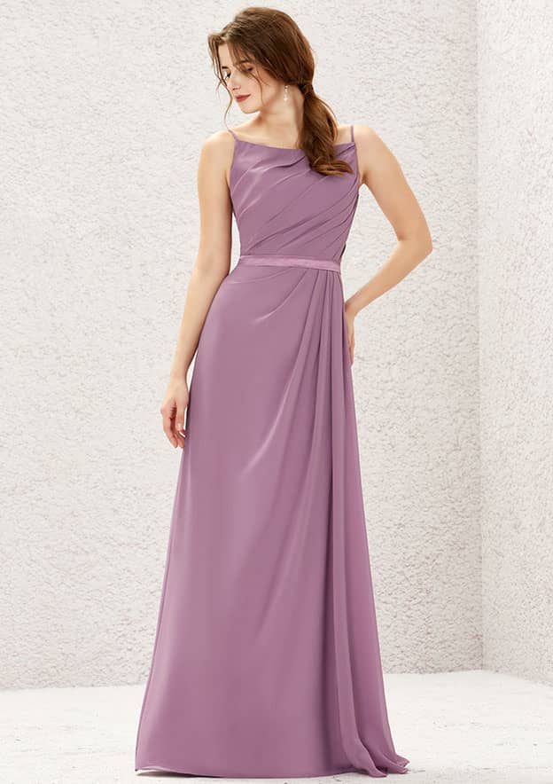 Long/Floor-Length Chiffon Bridesmaid Dress, A-Line Cut, Bateau Neckline, Sleeveless, With Sashes And Pleating BM bride