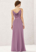 Long/Floor-Length Chiffon Bridesmaid Dress, A-Line Cut, Bateau Neckline, Sleeveless, With Sashes And Pleating BM bride