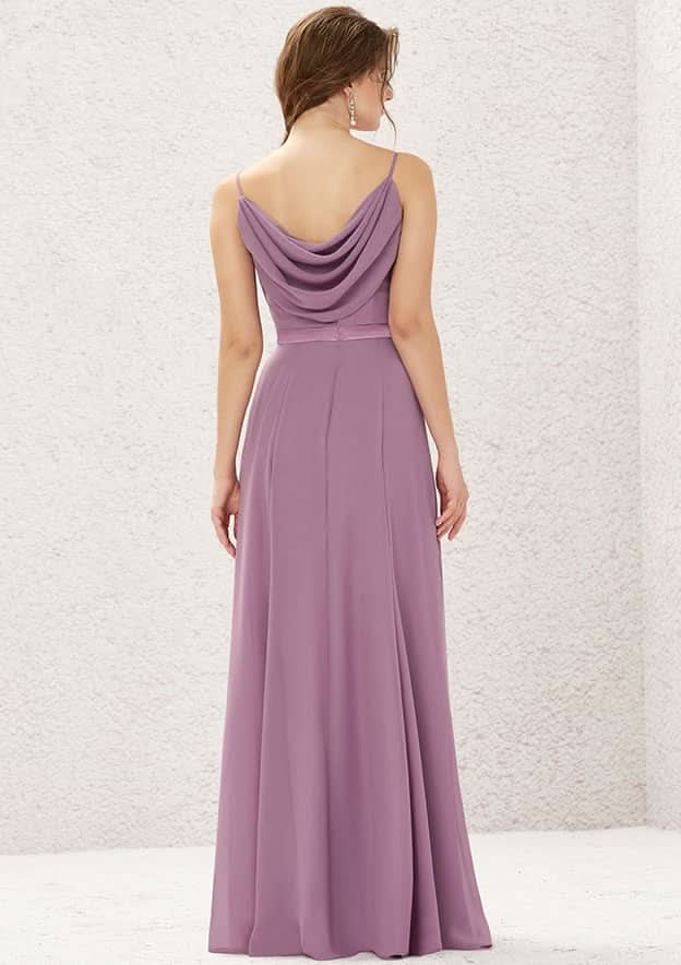 Long/Floor-Length Chiffon Bridesmaid Dress, A-Line Cut, Bateau Neckline, Sleeveless, With Sashes And Pleating BM bride