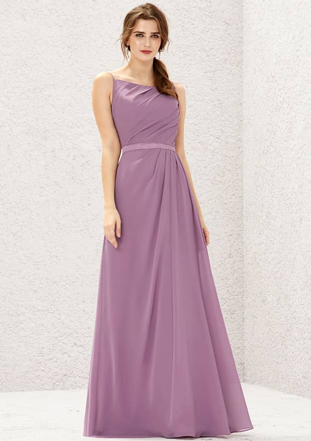 Long/Floor-Length Chiffon Bridesmaid Dress, A-Line Cut, Bateau Neckline, Sleeveless, With Sashes And Pleating BM bride