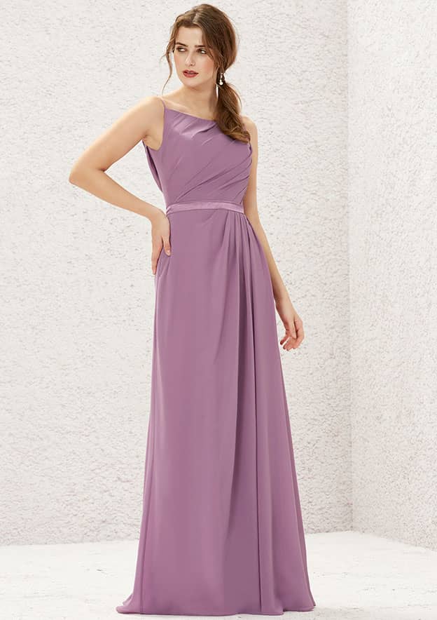 Long/Floor-Length Chiffon Bridesmaid Dress, A-Line Cut, Bateau Neckline, Sleeveless, With Sashes And Pleating BM bride