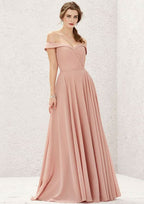 Long/Floor-Length Chiffon Bridesmaid Dress, Off-The-Shoulder Neckline, Sleeveless, With Pleats BM bride