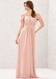 Long/Floor-Length Chiffon Bridesmaid Dress, A-Line Cut, Sweetheart Neckline, Sleeveless, With Pleated Lace BM bride