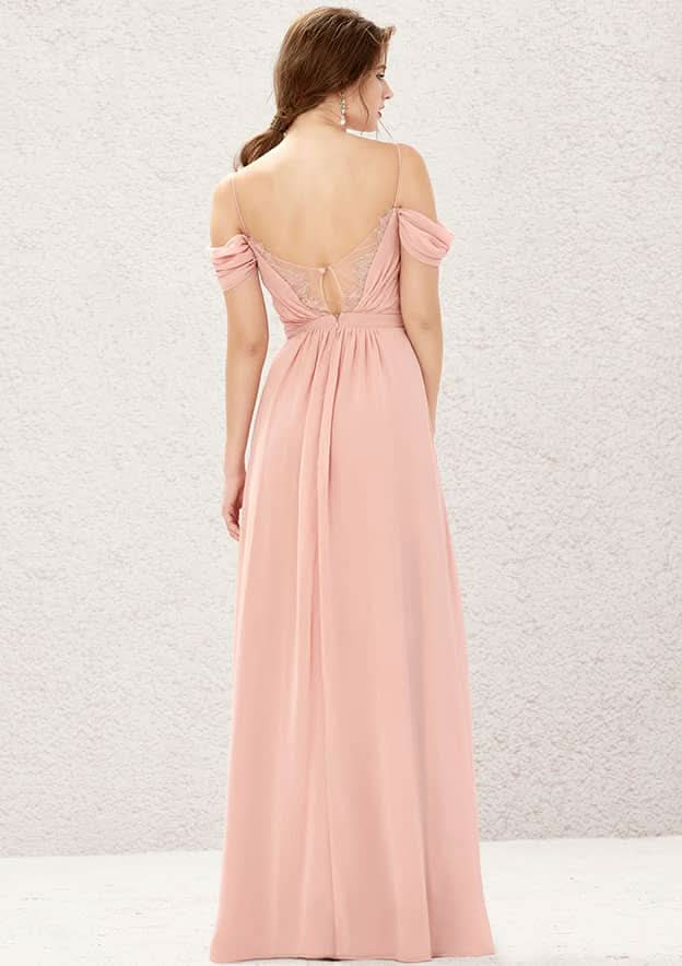 Long/Floor-Length Chiffon Bridesmaid Dress, A-Line Cut, Sweetheart Neckline, Sleeveless, With Pleated Lace BM bride