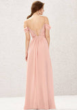 Long/Floor-Length Chiffon Bridesmaid Dress, A-Line Cut, Sweetheart Neckline, Sleeveless, With Pleated Lace BM bride