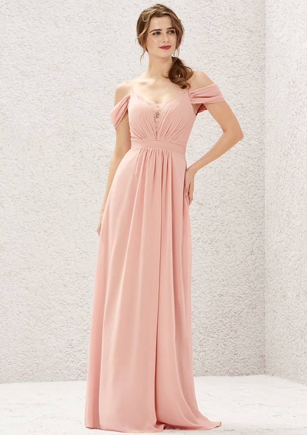 Long/Floor-Length Chiffon Bridesmaid Dress, A-Line Cut, Sweetheart Neckline, Sleeveless, With Pleated Lace BM bride