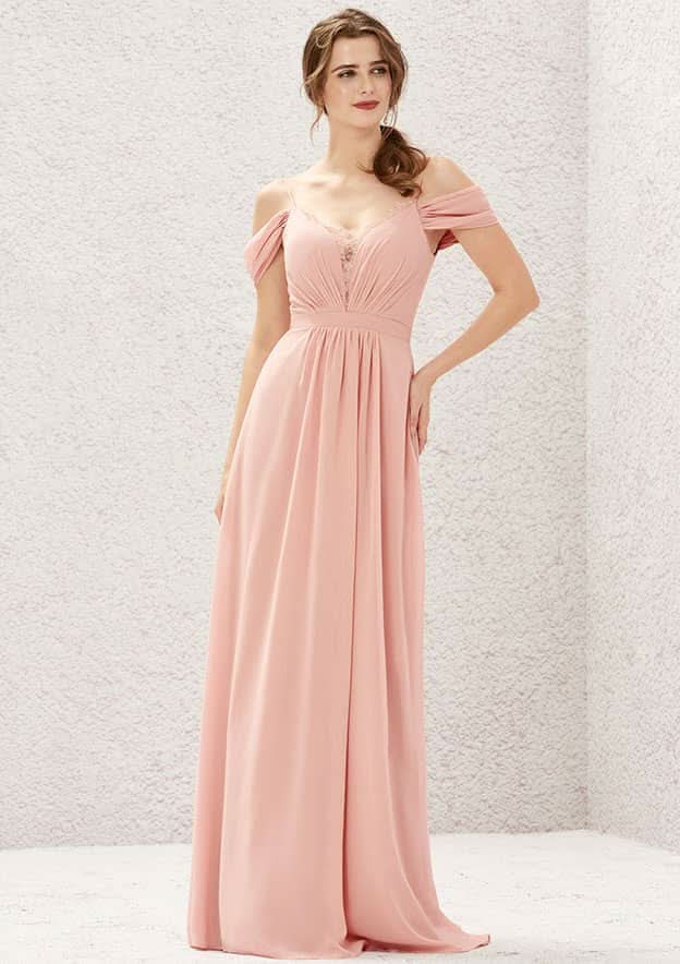 Long/Floor-Length Chiffon Bridesmaid Dress, A-Line Cut, Sweetheart Neckline, Sleeveless, With Pleated Lace BM bride