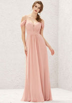 Long/Floor-Length Chiffon Bridesmaid Dress, A-Line Cut, Sweetheart Neckline, Sleeveless, With Pleated Lace BM bride