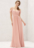 Long/Floor-Length Chiffon Bridesmaid Dress, A-Line Cut, Sweetheart Neckline, Sleeveless, With Pleated Lace BM bride