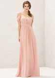 Long/Floor-Length Chiffon Bridesmaid Dress, A-Line Cut, Sweetheart Neckline, Sleeveless, With Pleated Lace BM bride