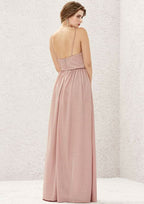 Long/Floor-Length Jersey Bridesmaid Dress, A-Line Cut, Halter Neck, Sleeveless, With Pleating BM bride
