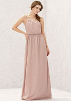 Long/Floor-Length Jersey Bridesmaid Dress, A-Line Cut, Halter Neck, Sleeveless, With Pleating BM bride