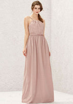 Long/Floor-Length Jersey Bridesmaid Dress, A-Line Cut, Halter Neck, Sleeveless, With Pleating BM bride