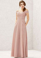 Long/Floor-Length Jersey Bridesmaid Dress, A-Line Cut, Sweetheart Neckline, Short Sleeve, With Pleating BM bride
