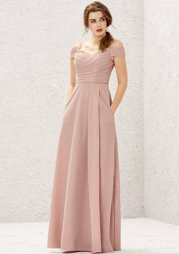 Long/Floor-Length Jersey Bridesmaid Dress, A-Line Cut, Sweetheart Neckline, Short Sleeve, With Pleating BM bride