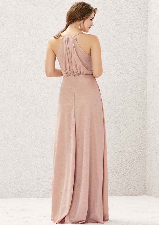 Long/Floor-Length Jersey Bridesmaid Dress, A-Line Cut, V-Neck, Sleeveless, With Pleating BM bride