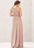 Long/Floor-Length Jersey Bridesmaid Dress, A-Line Cut, V-Neck, Sleeveless, With Pleating BM bride