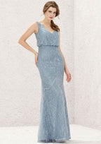 Long/Floor-Length Lace Bridesmaid Dress, Sheath/Column Cut, V-Neck, Sleeveless, With Sequins BM bride