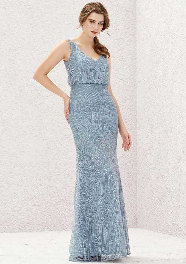 Long/Floor-Length Lace Bridesmaid Dress, Sheath/Column Cut, V-Neck, Sleeveless, With Sequins BM bride