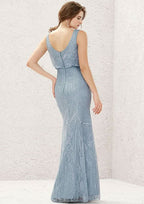 Long/Floor-Length Lace Bridesmaid Dress, Sheath/Column Cut, V-Neck, Sleeveless, With Sequins BM bride