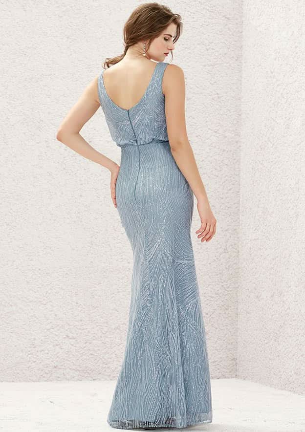 Long/Floor-Length Lace Bridesmaid Dress, Sheath/Column Cut, V-Neck, Sleeveless, With Sequins BM bride
