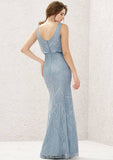 Long/Floor-Length Lace Bridesmaid Dress, Sheath/Column Cut, V-Neck, Sleeveless, With Sequins BM bride