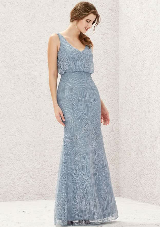 Long/Floor-Length Lace Bridesmaid Dress, Sheath/Column Cut, V-Neck, Sleeveless, With Sequins BM bride