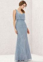 Long/Floor-Length Lace Bridesmaid Dress, Sheath/Column Cut, V-Neck, Sleeveless, With Sequins BM bride