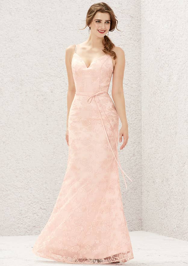 Long/Floor-Length Lace Satin Bridesmaid Dress, Sweetheart Neckline, Sleeveless BM bride