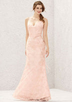 Long/Floor-Length Lace Satin Bridesmaid Dress, Sweetheart Neckline, Sleeveless BM bride