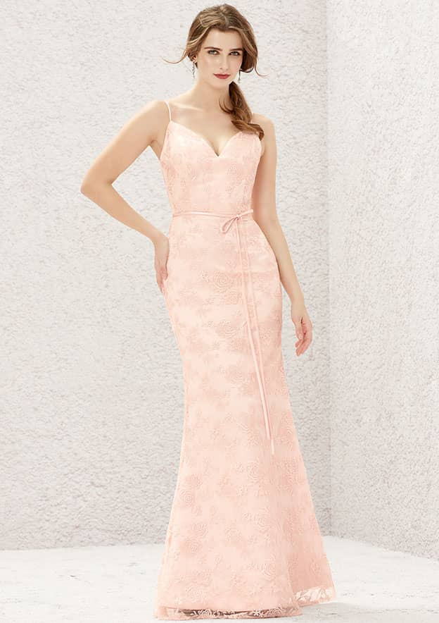 Long/Floor-Length Lace Satin Bridesmaid Dress, Sweetheart Neckline, Sleeveless BM bride