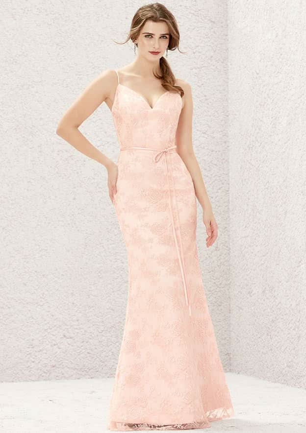 Long/Floor-Length Lace Satin Bridesmaid Dress, Sweetheart Neckline, Sleeveless BM bride