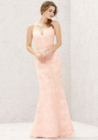 Long/Floor-Length Lace Satin Bridesmaid Dress, Sweetheart Neckline, Sleeveless BM bride